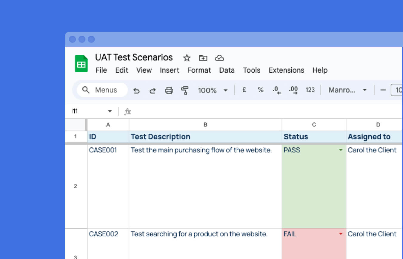 Image of example test scenarios